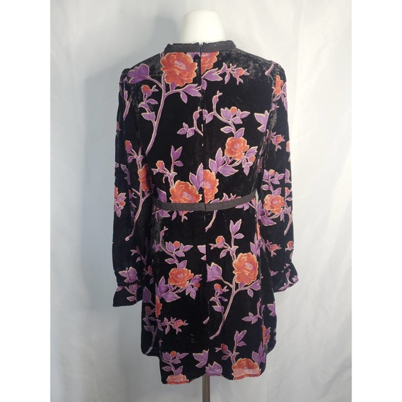 Forever 21 black/multicolor floral velour long sleeve mini dress sz Large - Picture 6 of 7